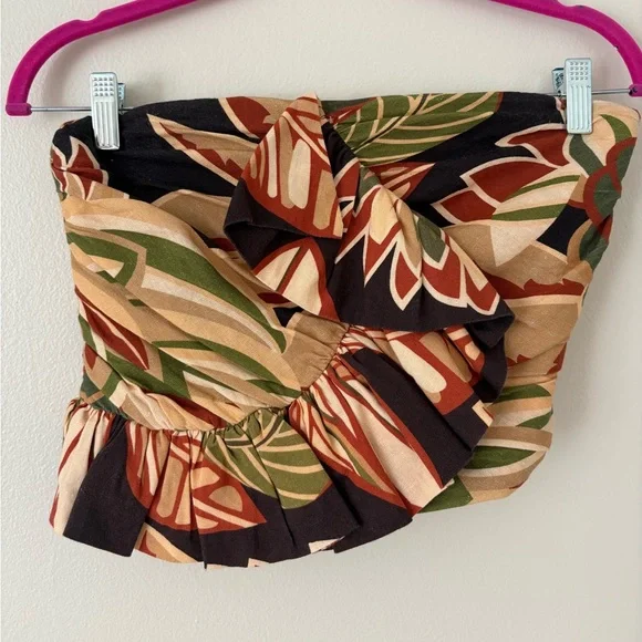 Zara Linen Blend Ruffle Ruched Strapless Top Size Small - Picture 8 of 14